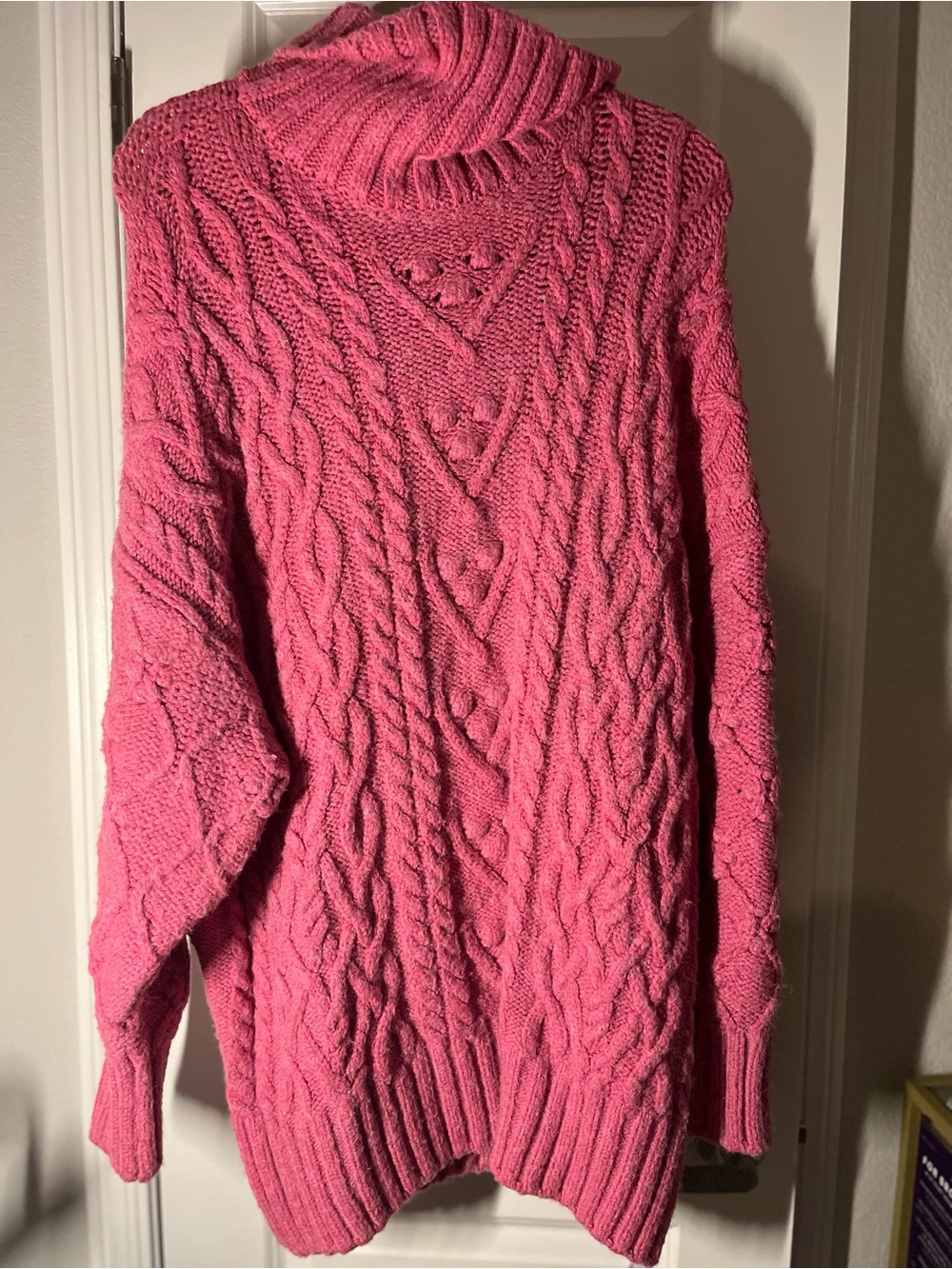 Pink Cable Knit Turtleneck Sweater - Women